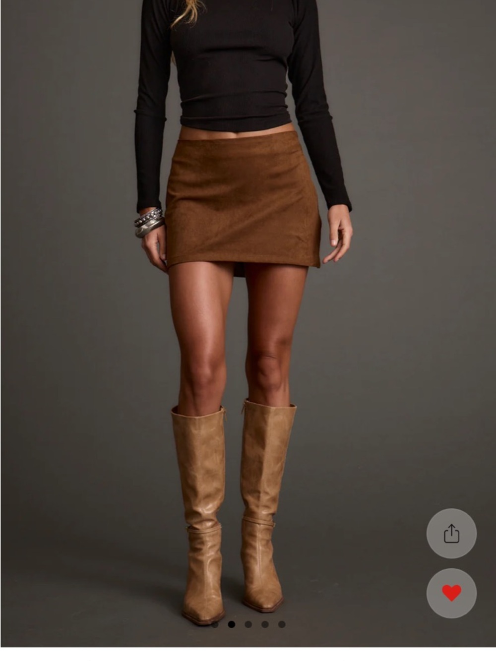 Brown Suede Mini Skirt— Women - Picture 2 of 6